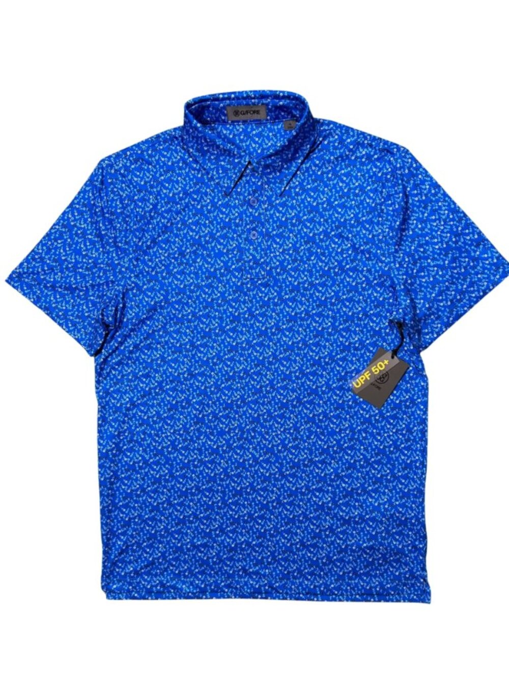 G/FORE Lisbon Blue Aye Poppy Tech Jersey Polo Geo Floral Golf GMP000078 NWT M